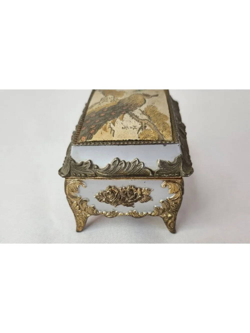 Vintage 1990 Peacock Jewelry Box Made in Japan 3 1/4